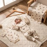 Asyaden Baby Kız Bebek Erkek Bebek Safari Desenli Pamuklu Çıtçıtlı 0-3 Ay 7li Zıbın Set Yenidoğan Hastane Çıkışı - 0 - 3 Ay - Krem