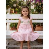Asyaden Baby Kız Çocuk Etamin Nakışlı 6/13 Yaş Pembe Çiçekli Şık Elbise - 10 - 11 Yaş