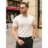 Asyahsap Erkek Düğmeli Yaka Pamuk Triko Tişört - Beyaz - 2XL