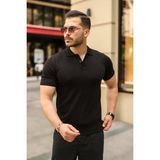 Asyahsap Erkek Düğmeli Yaka Pamuk Triko Tişört - Siyah - 2XL