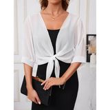 Asyahsap Kadın Truvakar Kol Önden Bağlamalı Kısa Şifon Bolero Ceket - L - XL - Beyaz