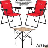 Asyaink 2 Adet Katlanır Kamp Sandalyesi ve Ahşap Masa Seti - Rock Plus - Kırmızı - 3736 gr