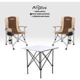Asyaink 2 Adet Katlanır Kamp Sandalyesi ve Alüminyum Masa Seti - Rustic Silver - Kum