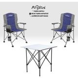 Asyaink 2 Adet Katlanır Kamp Sandalyesi ve Alüminyum Masa Seti - Rustic Silver - Mavi