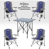 Asyaink 4 Adet Katlanır Kamp Sandalyesi ve Alüminyum Masa Seti - Rustic Dark - Mavi