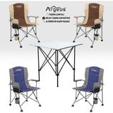 Asyaink 4 Adet Katlanır Kamp Sandalyesi ve Alüminyum Masa Seti - Rustic Silver -Kum/mavi