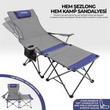 Asyaink Sırt Ayarlı Katlanabilir Kamp Sandalyesi - 4 Kademeli - Lounge - Gri/mavi - 4250 gr - Renkli