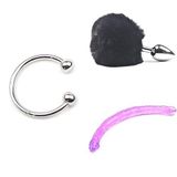 At Nalı Penis Başı Halkası 30 mm + Kabarık Tavşan Kuyruğu Anal Tıkaç Siyah + Devasa Çift Uçlu Dildo 450 mm