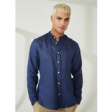 AT.P.CO A266DANIELL20 Koyu Mavi Slim Fit Düğmeli Yaka Erkek Gömlek