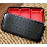 Ata 3 Bölmeli Uzun Bento Box Kutusu Kırmızı ve Siyah