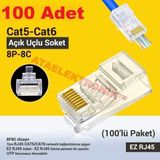 Ata Elektronik 100 Adet Ez RJ45 Cat5 Cat6 Yeni Nesil Delikli Jack Konnektör Yeni Nesil Jak Cat5 / Cat6 RJ45 Konnektör 100 Lü Paket Cat6 Ez Plug Açık Uçlu Soket 8P8C 100ADET 100'LÜ 100LÜK Paket