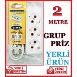 Ata Elektronik 2mt 2 Metre - Isıtıcı Fan Su Sebili Telefon Şarjı Buzdolabı Çamaşır Bulaşık Makinesi Ketıl Ütü LED Tv Televizyon Için 3lü 3 Çıkış Üçlü Türk Malı Grup Elektrik Uzatma Kablo Priz - 1 Adet