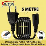 Ata Elektronik 5 Metre - C7 Güç Kablosu Ps2 Ps3 Ps4 Ps5 Xbox One Televizyon Tv Radyo Işıldak Power Elektrik Kablosu