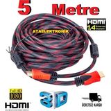 Ata Elektronik 5 Metre Sargılı Hdmi Kablo Full Hd 2160p Kaliteli HDMİ İP ÖRGÜLÜ SARGILI 5mt