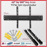 Ata Elektronik 70'' Inç 75'' 77'' 80'' Inch 85'' 90'' 100'' Inç Inç 177 190 195 203 215 Ekran Sabit LED Tv Askı Aparatı Büyük Ekranlar Için + Vida + Dübel