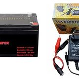 ATA ELEKTRONİK Ataelektronik Pilsan Uyumlu 12 Volt 12 Amper Akü Ve Şarj Cihazi Maşali Kablolu Set Akü + Adaptör Set