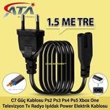 Ata Elektronik C7 Güç Kablosu Ps2 Ps3 Ps4 Ps5 Xbox One Televizyon Tv Radyo Işıldak Power Elektrik Kablosu - 1.5 metre