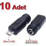 Ata Elektronik Dc Jack Çevirici Micro Usb - 5.5 mm Micro USB Erkek To Dc 5.5*2.1mm Dişi Soket Çevirici - Dc Güç Adaptörü Fişi Dönüştürücü - Beyaz