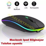 Ata Elektronik Kablosuz Bluetooth 5.1 + Wireless Mouse fare maus CEP TELEFON TV MAC PC BİLGİSAYAR Çift Modlu Usb 2.4G Şarj Edilebilir 800/1200/1600dpi Rgb Led