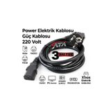 ATA ELEKTRONİK Kaliteli 3 Metre 3mt Power Elektrik Kablosu Güç Kablosu 220 Volt Kasa Pc Monitör Bakır Elektrik