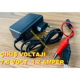 Ata Elektronik Kaliteli Arayanlara - Pilsan Uyumlu 6 Volt Akü Şarj Cihazı 1.2 Amper Charger Kesicili LED Işıklı ( Şarjda Kırmızı Dolunca Yeşil ) Timsah Maşalı Kablolu Çıkış Voltajı 7.8V