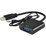 Ata Elektronik Monitor Çevirici Hd Hdmı To VGA Wga Adaptör Ses Destekli + Aux Dönüştürücü Kablosu - Siyah