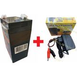Ata Elektronik Pilsan Tombik Uyumlu 6 Volt 4A 6 V 4 Amper Süpürge Oyuncak Traktör Araba Aküsü Pili 70X48X101MM + 6 Volt 1 Amper Şarj Cihazı 2li Set