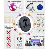 Ata Elektronik Seyahat Tipi Çevirici Priz Ingiliz Amerikan ve Avustralya Fişi Dönüştürücü Adaptör ( Türkiyede Kullanım Için ) 16A 250V Type B Type G Type I Type L Type J Type N Tip Priz Ucu Çevirici