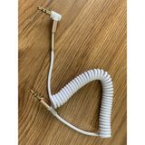Ata Elektronik Spiralli Beyaz Renk L Tip 3.5mm Aux Kablosu 3.5 mm Altın Uçlu Jak 1.8mt - 3.5mm