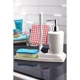 ATA HOME Armona Yumuşak Silikon Fırçalı Tezgah Üstü Mutfak Banyo Sıvı Sabunluk Takımı Süngerlik Bez Seti Beyaz