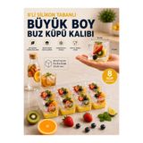 Ata Home Büyük Boy 8'Li Silikon Buz Kalıbı Kolay Çıkarılabilir Yapışmaz Kare Buz Kalıbı Kokteyl Sunum Et Tavuk Suyu Için Buz Kalıbı 50X50 Mm