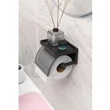 ATA HOME Yapışkanlı Kapaklı Tuvalet Kağıdı Askısı Banyo Tuvalet Kağıtlığı Aparatı Peçetelik Organizer Plastik, Siyah