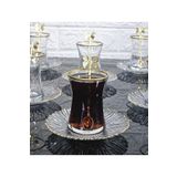 atabey home 18 Parça Çay Seti Elysia Model Çay Tabaklı Gold Kelebek Çay Kaşıklı 6 Bardak 6 Tabak 6 Kaşık