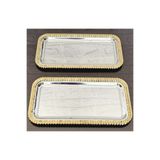 atabey home 2 Adet Baton Hasır Gold-Gümüş Sunum Tepsisi & Kahve & Pasta/Börek Servis 32cm