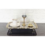 atabey home 2'Lİ AYAKLI SUNUM TEPSİSİ & BATON PASTA SERVİSİ ÇELİK TEPSİ DÖKÜM GOLD ÇERÇEVE 32 CM