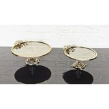 atabey home 2'li Bronz Ayna Yuvarlak Servis Tabaği 20+25 Cm-Sunumluk Döküm Gold Çerçeve Ve Döküm Ayak