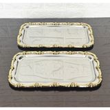 atabey home 2'Lİ SUNUM TEPSİSİ & BATON PASTA SERVİSİ ÇELİK TEPSİ DÖKÜM GOLD ÇERÇEVE 32 CM