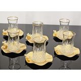 atabey home 6 Kişilik 12 Parça Gold Çay Seti Metal Tabakli Kelebek Detayli