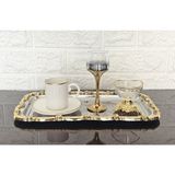 atabey home 6'LI SUNUM TEPSİSİ & BATON PASTA SERVİSİ ÇELİK TEPSİ DÖKÜM GOLD ÇERÇEVE 32 CM