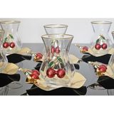 atabey home ALYA ÇAY SETİ 12 PARÇA DÖKÜM KİRAZLI METAL TABAKLI LÜX SET