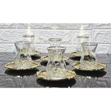 Atabey Home Alya Gerçek Yaldız Gül Çerçeveli Çay Seti 12 Parça - 6 Tabak 6 Bardak Full Gold