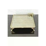 atabey home Bronz Cam Büyük Kare Servis Tabaği 4 Ayak-Sunumluk-Söz Tepsisi-Sunum Tepsisi-Döküm Gold Çerçeve 27Cm cercevelikareserisi
