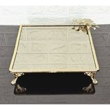 atabey home Bronz Cam Büyük Kare Servis Tabaği 4 Ayak-Sunumluk-Söz Tepsisi-Sunum Tepsisi-Döküm Gold Çerçeve 27Cm