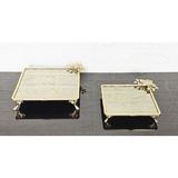 atabey home Bronz Cam İkili Kare Servis Tabaği 4 Ayak-Sunumluk-Söz Tepsisi-Sunum Tepsisi-Döküm Gold Çerçeve