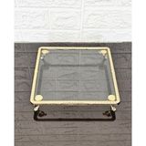 atabey home Cam Küçük Kare Servis Tabaği-Sunumluk-Söz Tepsisi-Sunum Tepsisi-Döküm Gold Çerçeve Ve 4 Ayakli 22Cm