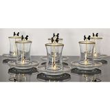 Atabey Home Çay Set 18 Parça 6 Kişilik Kelebek Siyah Lüx Çay Kaşıklı Büyük Bardak 155cc