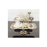 atabey home collection 1 Adet Baton Gümüş Sunum Tepsisi Gold Gül Çerçeveli & Kahve & Çay Tepsisi 32cm