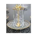 Atabey Home Collection 18 Parça Odin Çay Seti Kelebek Çay Kaşikli Cam Tabakli Gold Detayli