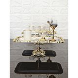 atabey home collection 2 Adet Baton Gümüş Sunum Tepsisi Gold Gül Çerçeveli & Kahve & Çay Tepsisi 32cm