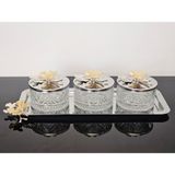 Atabey Home Collection 3'lü Kelebekli Gümüş Tepsili Kase Seti & Şekerlik & Sunumluk & Çerezlik